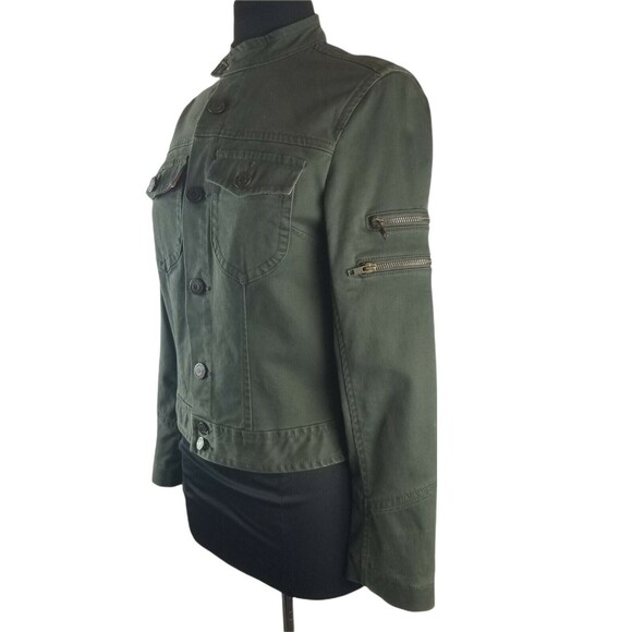 Tommy Hilfiger Stretch Military Army Green Denim Jean Jacket Women's XS Size 4 - Picture 2 of 6
